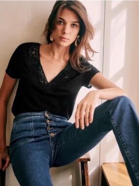 Sezane Mina T-shirt Black - Size S